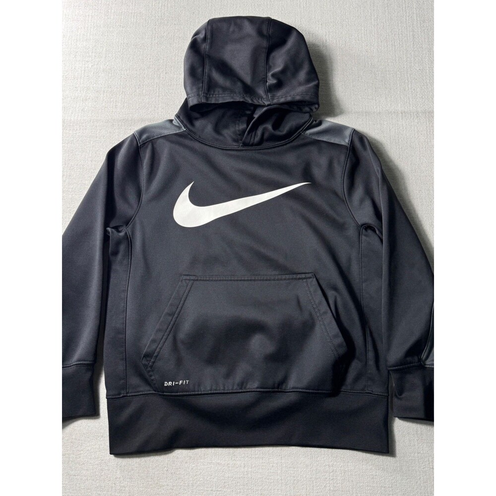 Nike Youth Boys Therma-Fit Fleece Training Hoodie Black White Small Pockets Warm